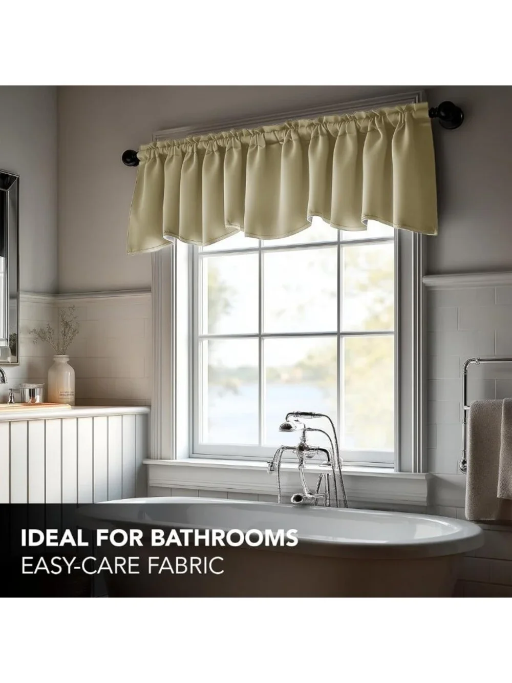 Beige Scalloped Room Darkening Valance Curtain for Kitchen & Living Room, 52x18
